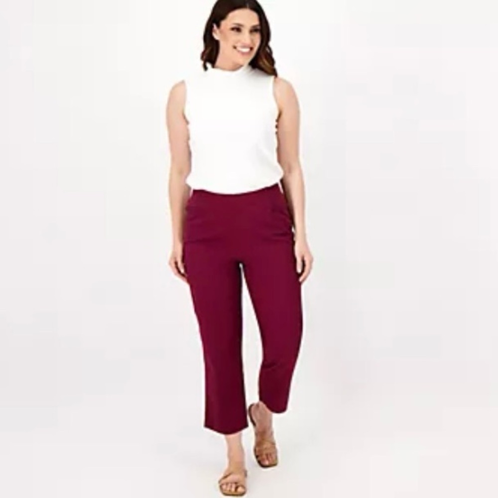 Isaac Mizrahi LIVE! Burgundy Red Straight Leg Pull-On Cropped Pant Size 4 NWOT